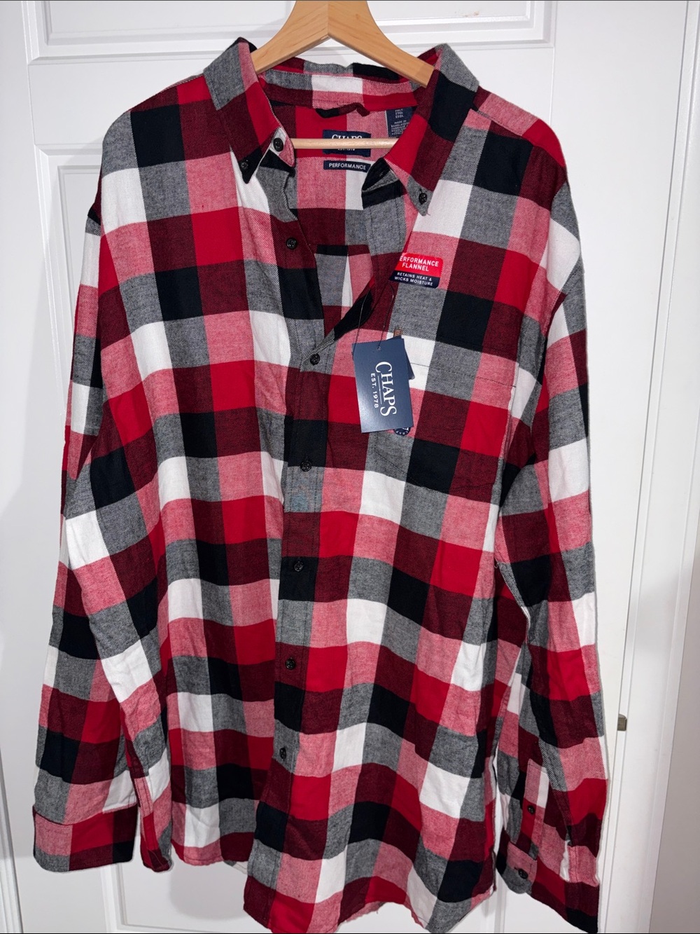 Chaps Red Black White Plaid Button-Down Shirt